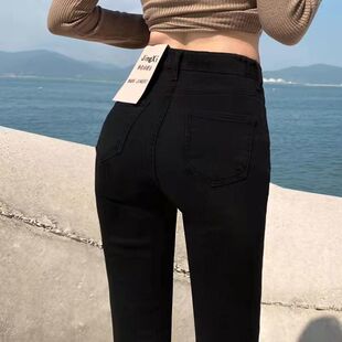黑色高腰牛仔裤女弹力紧身小脚裤韩版显瘦显高九分学生铅笔裤女潮