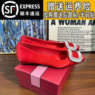 rv红色水钻绸缎鞋矮跟2厘米2025秋季方扣单鞋女名媛风配裙子女鞋
