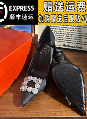 雪花钻黑色细跟10厘米高跟鞋2025秋季配裙子不累脚尖头rv婚鞋单鞋