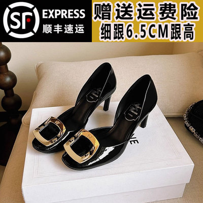 RV芭蕾舞高跟凉鞋细跟中空方扣