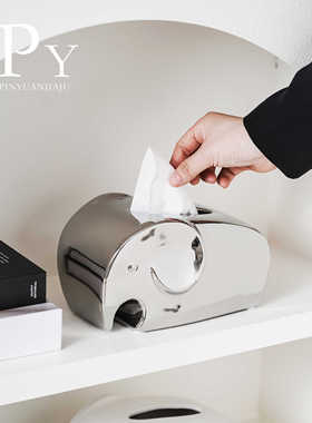 2025新款高端简约高级感陶瓷象纸巾盒弹簧收纳客厅轻奢家用艺术感