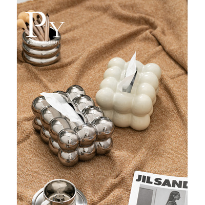 轻奢纸巾盒高档磨砂陶瓷抽纸巾盒客厅轻奢创意纸抽盒感摆件带弹簧