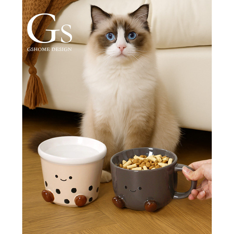可爱风卡通猫粮喝水碗陶瓷一对防蚂蚁护脊宠物食盆大口径不易打翻,宠物/宠物食品及用品,猫狗碗/慢食碗,淘宝优惠券,粉丝福利购,淘宝优惠卷