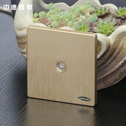 拉丝金色墙壁开关有线电视插座TV面板86型暗装光纤开关