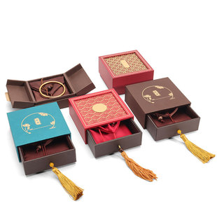 古法金传承手镯盒流苏抽屉传承首饰盒黄金玉石珠镂空双开包装盒