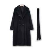 40秘鲁皇室婴驼经典 801双排扣系带女士长款 大衣外套秋冬保暖通勤
