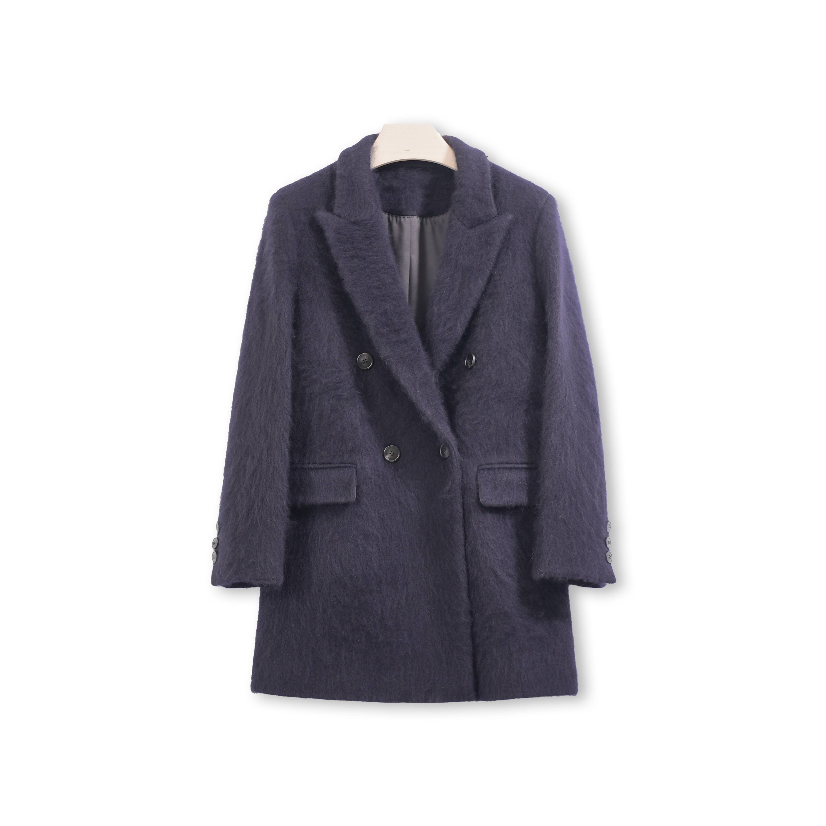 山羊绒皮草感拉毛中长款西装大衣