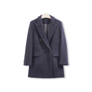 10山羊绒90绵羊毛皮草感拉毛西装领女士中长款大衣外套秋冬通勤