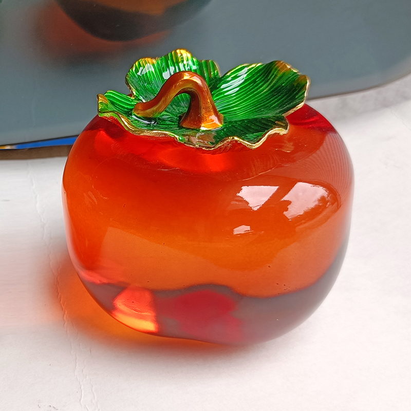 水晶玻璃柿事事如意吉祥果简约节日生日送礼桌面玄关祝福车载摆件