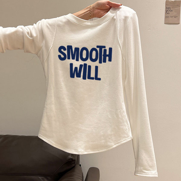 女童别致白色t恤纯棉设计感绝美正肩显瘦鱼骨长袖打底衫内搭上衣