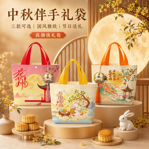 中秋月饼手提袋国风帆布袋礼品袋