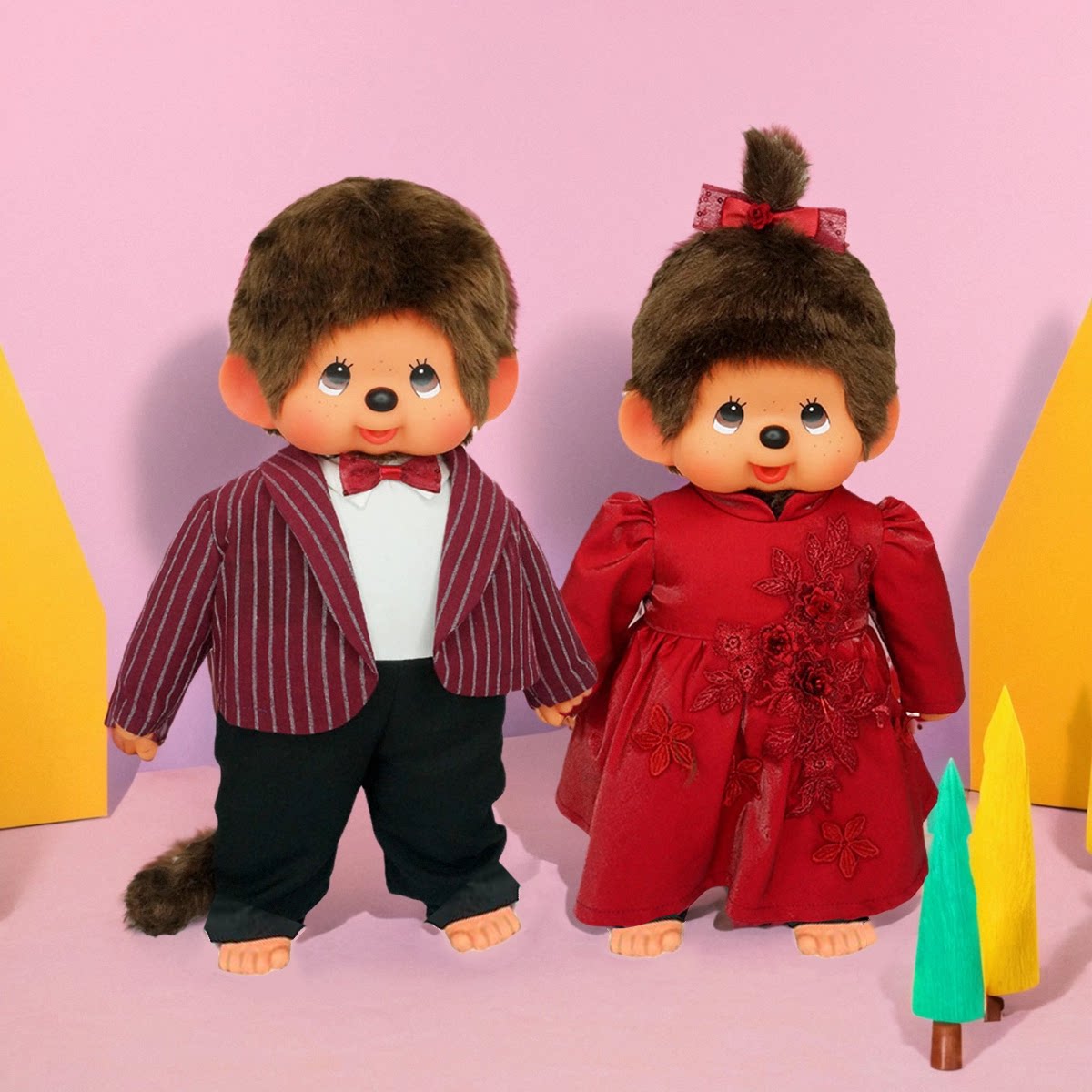 Monchhichi萌趣趣婚纱礼物洋娃娃婚礼送礼新人礼可爱结婚压床娃娃