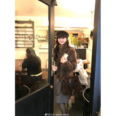 100羊毛皮毛一体立领羊羔毛外套