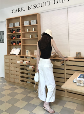 77store 垂感宽松直筒凉凉裤白色夏季小个子阔腿高腰休闲九分裤女