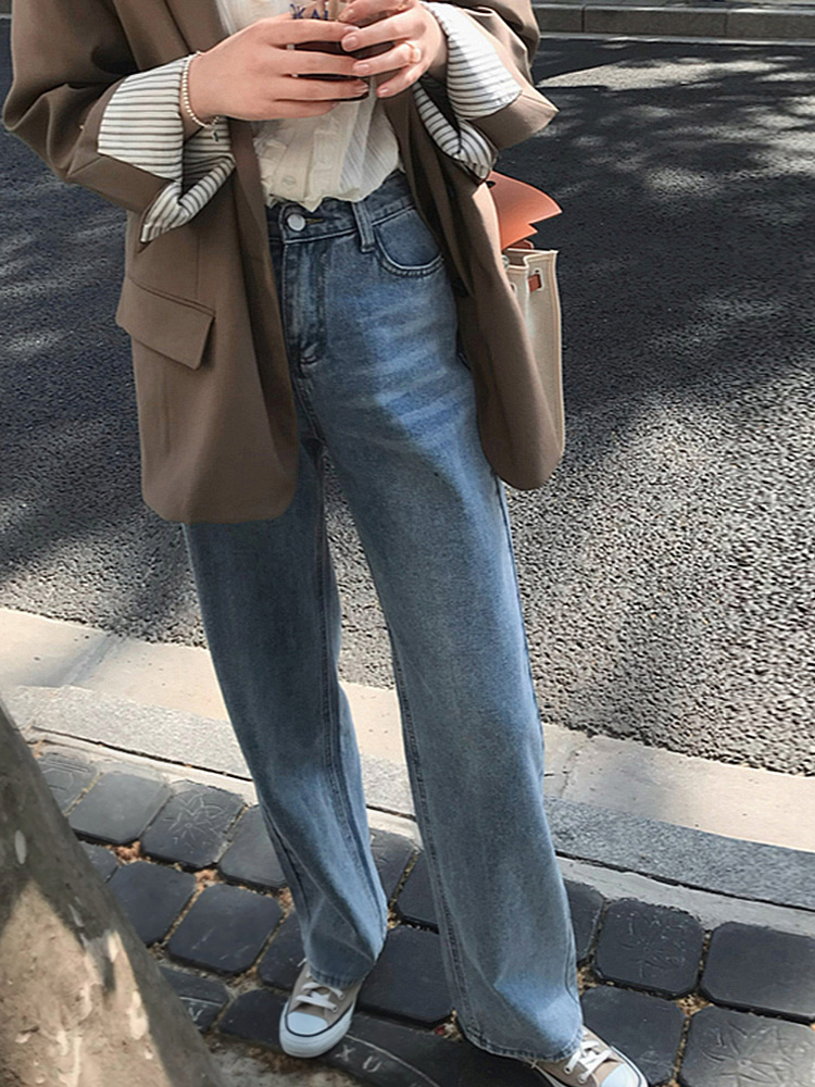 77store straight jeans women loose 2021 spring and autumn new high waist thin Hyuna mopping trousers