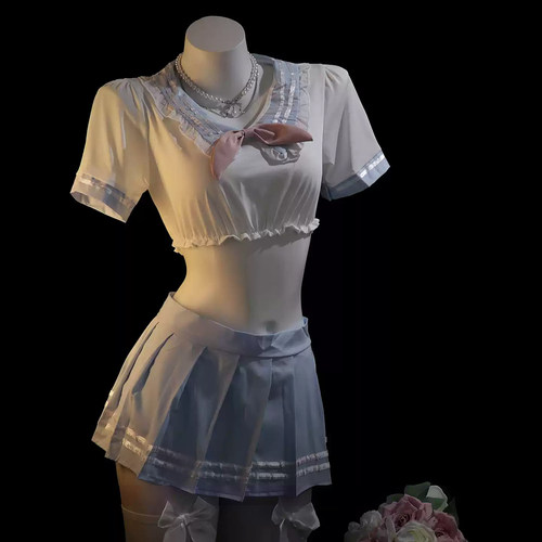 情取纯爱甜美露腰分体jk制服套装内衣性感纯yu超短裙cos内衣配件