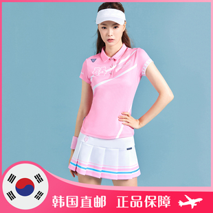 韩国羽毛球服上装 粉色翻领短袖 女款 CORALIAN可莱安 T恤运动套装