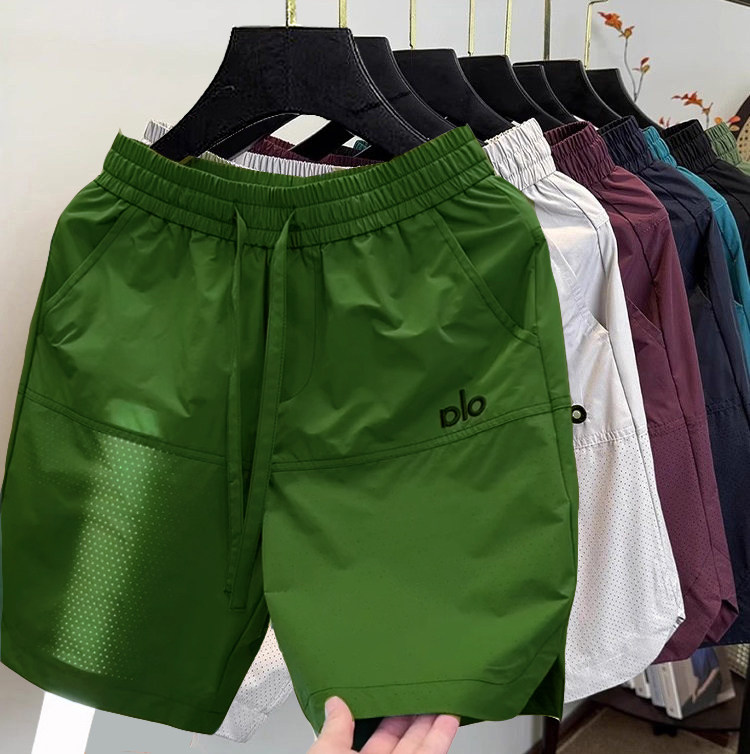短裤男夏季糖果色运动跑步速干沙滩裤宽松薄款网眼透气五分裤草绿