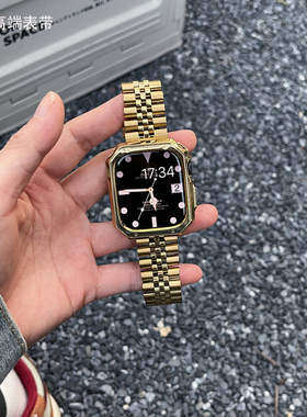 适用Applewatch11不锈钢表带苹果手表46miWatchS10金属表带保护壳