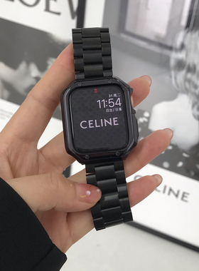 不锈钢金属表带适用苹果手表s9 Applewatch保护壳iwatch8表带高级