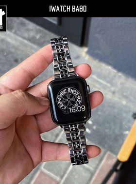 复古金属表带适用iwatchS10朋克风克罗表带苹果手表S11金属表带