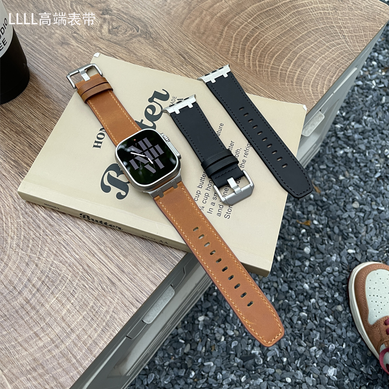 适用Applewatch11复古真皮表带