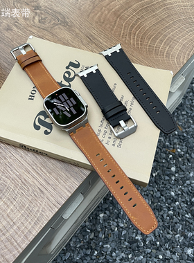 适用Applewatch11真皮表带iwatch10苹果手表Ultra复古疯马皮表带