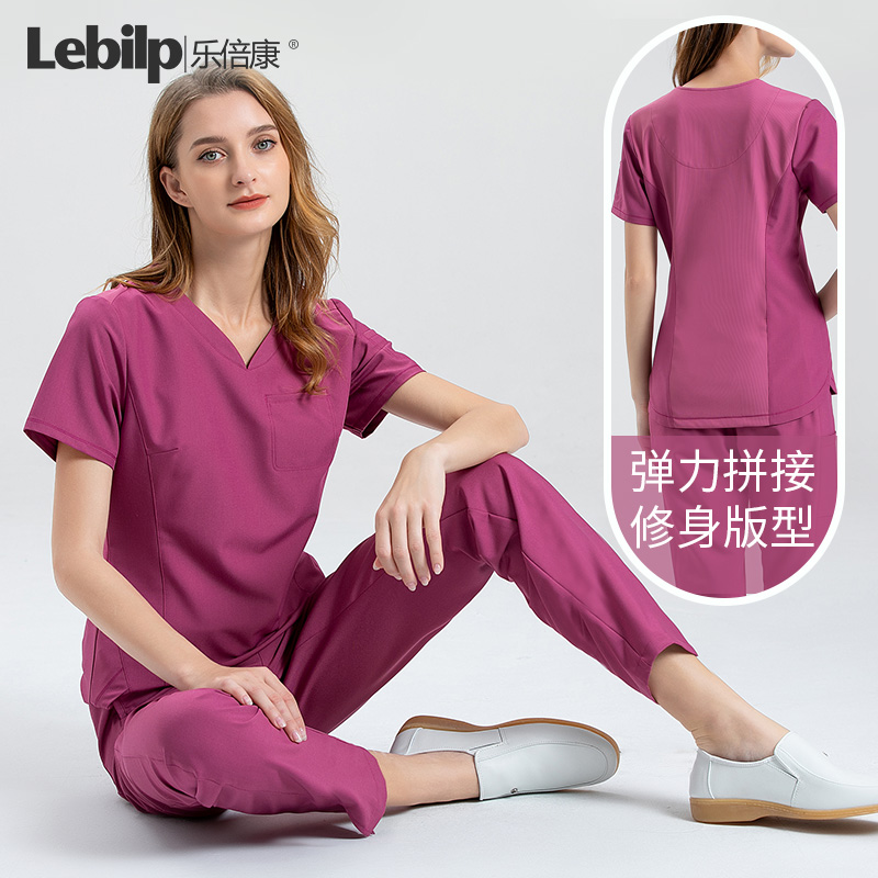 乐倍康高弹修身洗手衣长短袖女医生护士服套装美容院工作服手术服