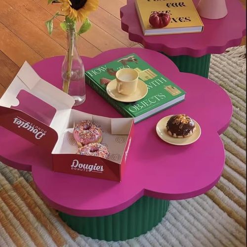 ins风玫红色花茶几艺术感异形简约现代边几民宿边桌设计师网红