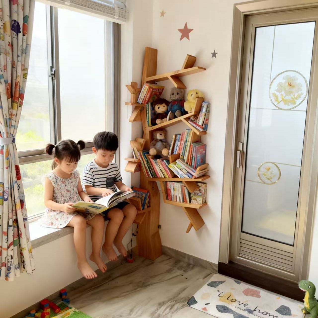 美式创意艺术树形墙壁装饰书架