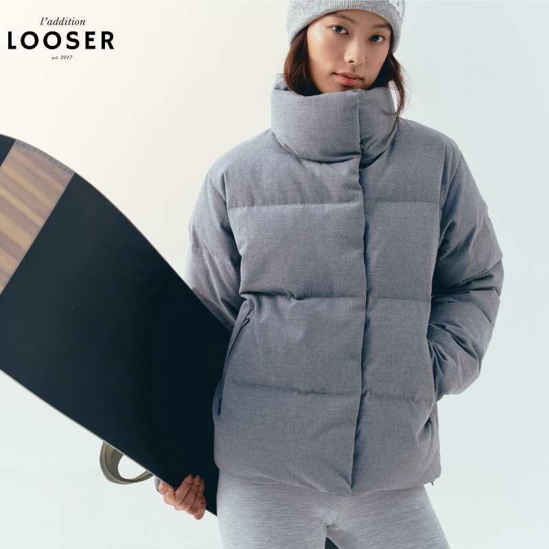 iamLOOSER 冬季系列保暖升级时髦御寒麻灰色中短款立领羽绒服外套