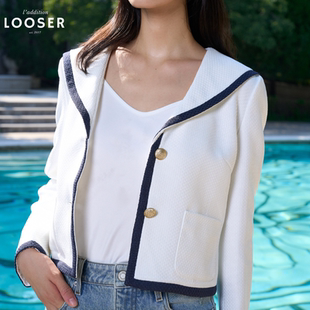 系列氧气女孩复古海军风白色撞色短花昵外套小个子 iamLOOSER秋季