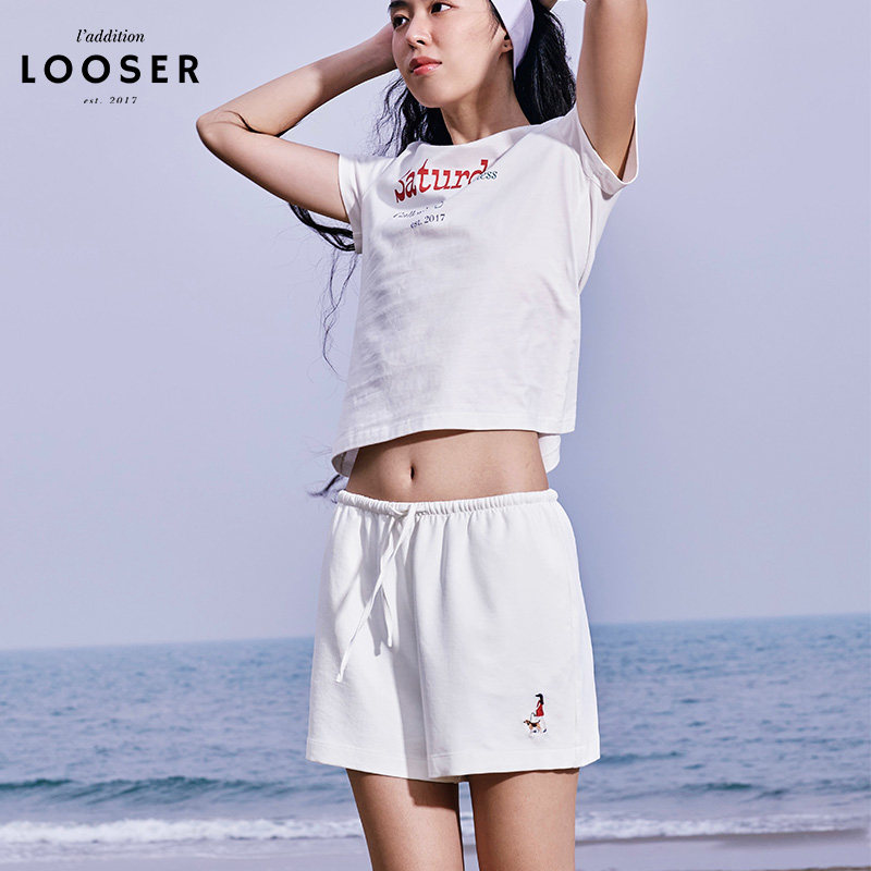 iamLOOSER 夏季系列 松弛透气休闲宽松直筒白色抽绳短裤遛弯裤女