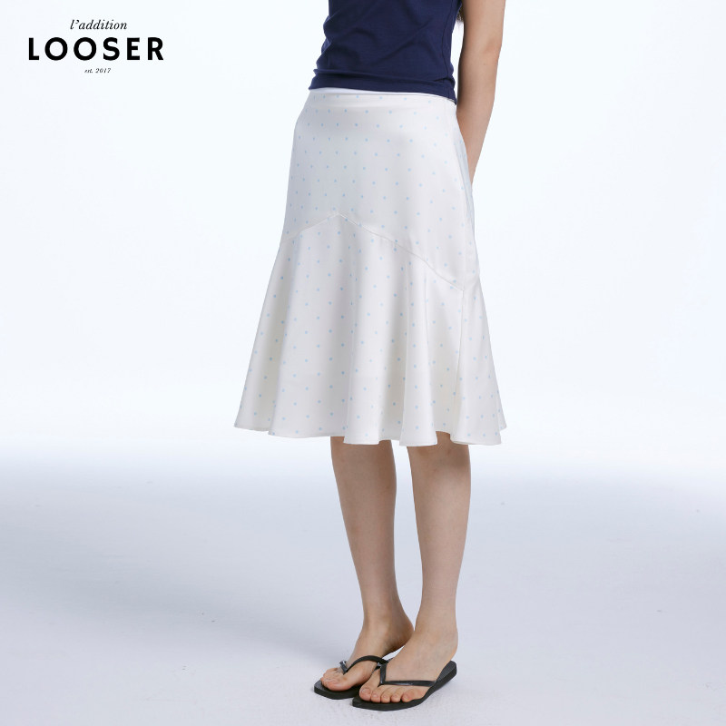 iamLOOSER 夏季系列 经典复刻流光蓝白波点鱼尾半裙法式浪漫
