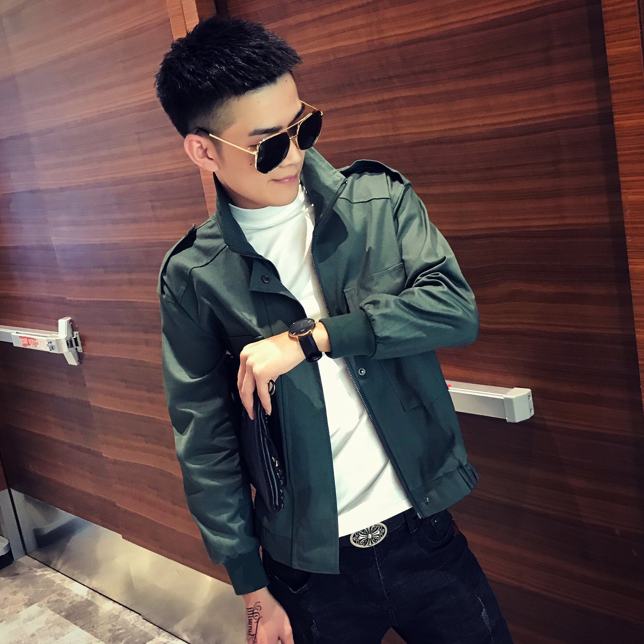 秋季新款社会人修身网红外套男精神小伙立领长袖衣服潮流帅气夹克