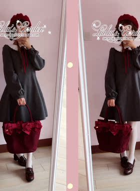 lulusgarden 原创设计毛呢秋冬法式古董娃娃领乖巧甜美公主连衣裙