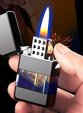 网红同款可视透明仓煤油打火机佐罗复古砂轮防风个性点烟器定制男