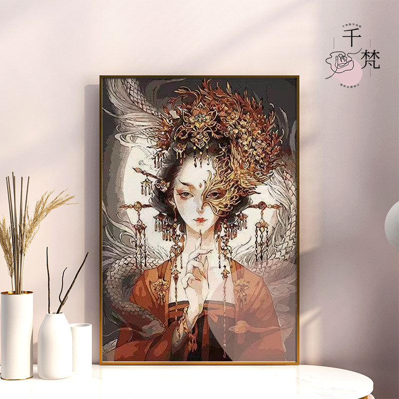 半面妆数字油画diy钢琴世家华宴少女装饰画网红高难度填色画抖音