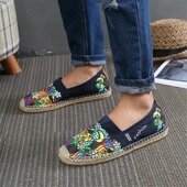 渔夫鞋 男亚麻草编一脚蹬帆布鞋 学生韩版 夏季 潮平底懒人透气玛丽鞋