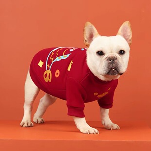 新年喜庆款宠物狗狗衣服秋冬新款巴哥法斗斗牛犬红色过年保暖卫衣