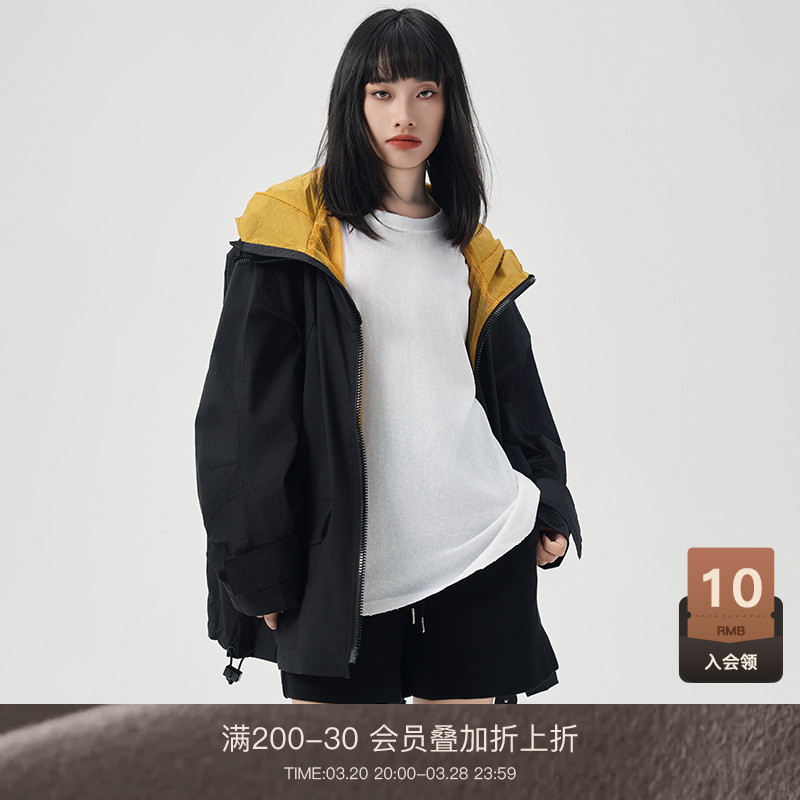 LOUZING韩版防晒衣女2024新款小个子中长款休闲工装冲锋衣登山服