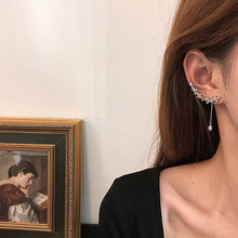 925纯银个性时尚水晶流苏耳饰女气质简约甜美叶子耳环耳骨夹R1009