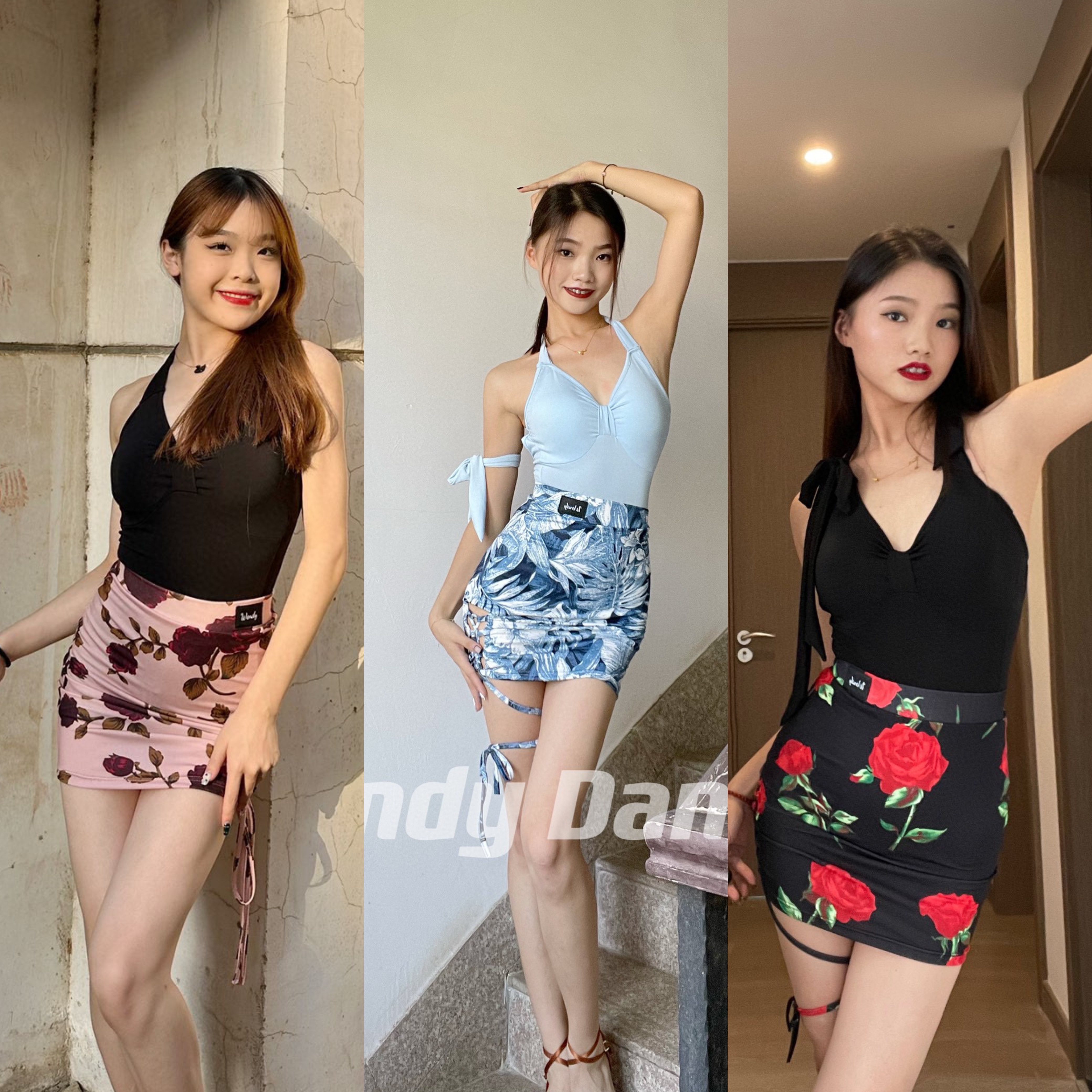 Wendy拉丁跳舞上衣吊带露背体操服拉丁舞服成年女带舞蹈印花半裙