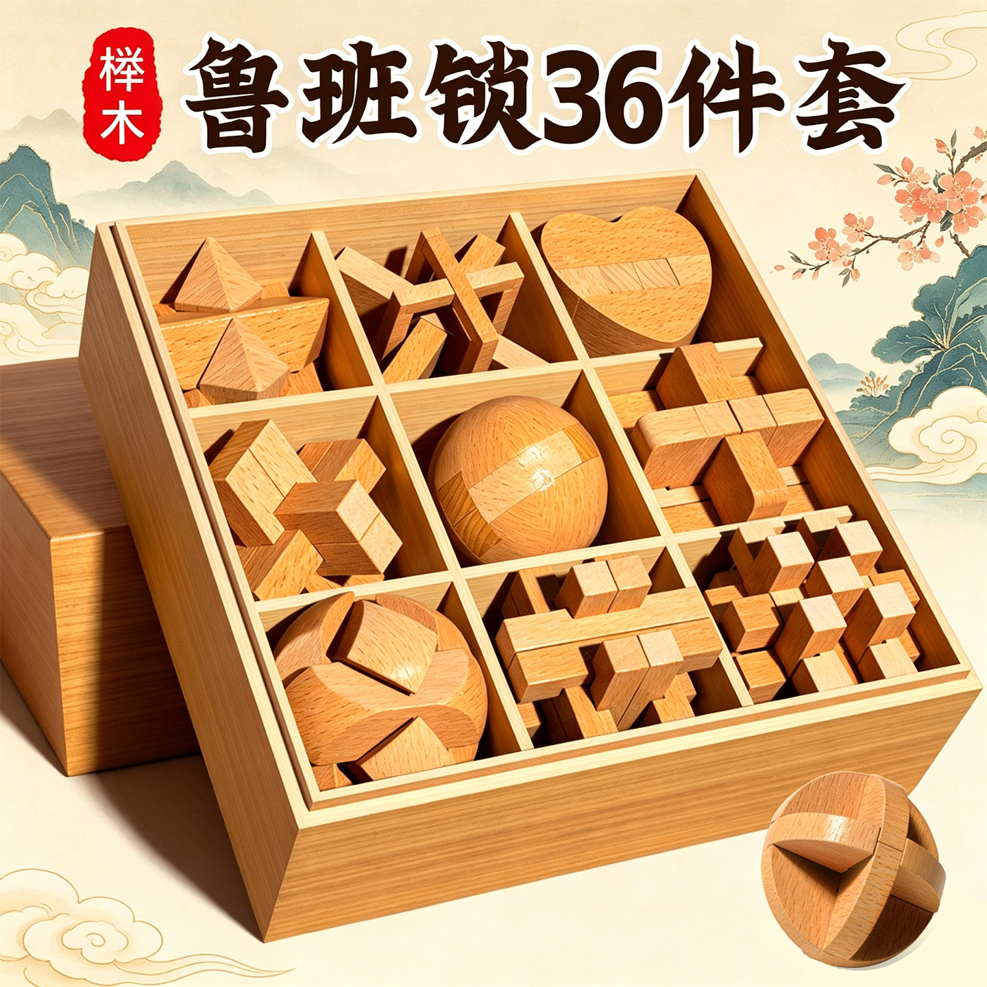 鲁班锁孔明锁全套小学生智力锁解扣榫卯积木儿童益智动脑玩具开发
