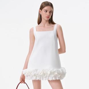 白色立体感荷叶边重工云朵连衣裙高腰百搭短款打底裤女25春夏新款