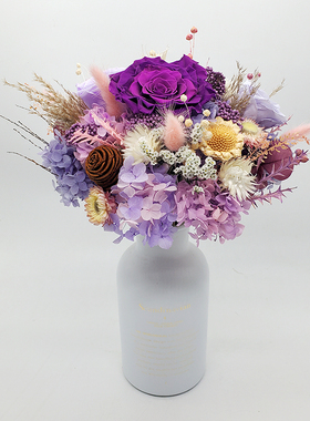 进口永生花束紫色玫瑰花束花球生日礼物送女友闺蜜七夕节礼物