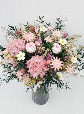 永生花干花大花束真花满天星绣球粉色玫瑰客厅餐桌装饰摆件样板间