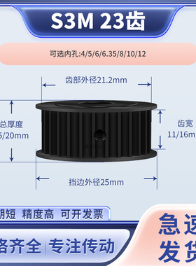 同步带轮S3M23齿钢黑A齿宽11/16型内孔4 5 681012输送机同步轮S3M