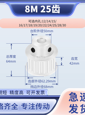 同步带轮8M25齿BF齿宽42内孔8 10 12 14151617181920输送机同步轮