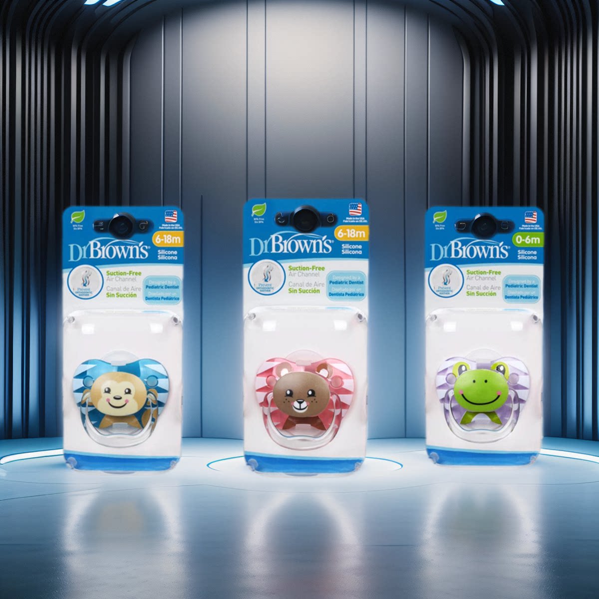 布朗博士宝宝安抚奶嘴可爱型0-3到6个月以上新生儿超软睡觉防胀气